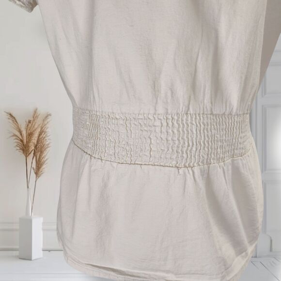 Naf Naf Ivory Cotton Top Size L Pintucks Crochet Lace Trim - Picture 6 of 14